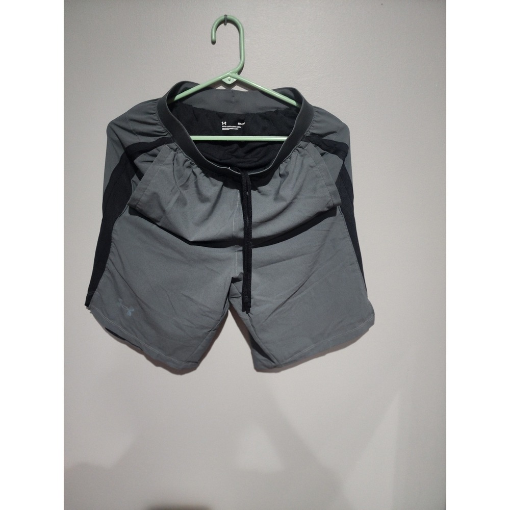 Under Armour Mens Gray Black Athletic Training Shorts Fitted Size Small